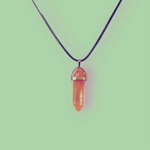 One Bullet Shaped Pendant - Pink cloudy crystal w/two interchangable necklaces